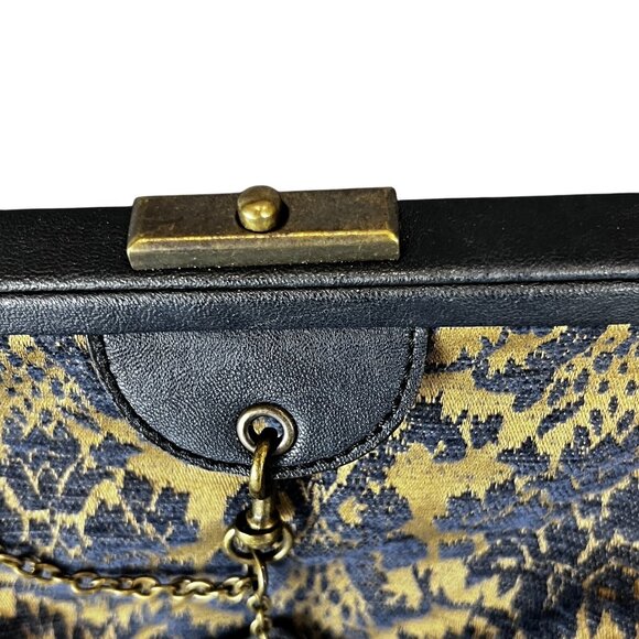 Nine West VTG America Bag Karen Elson Brocade Navy Gold Tapestry Purse Goth Boho - Picture 5 of 15